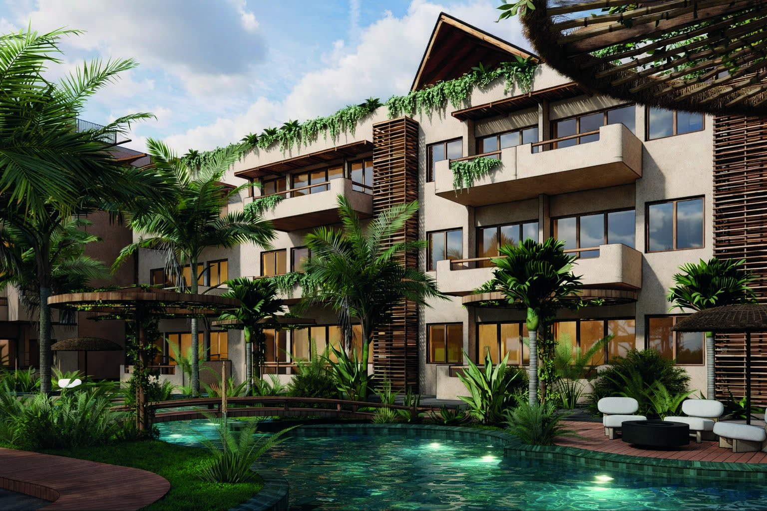 Mangla — fachada de apartamentos entre palmeras